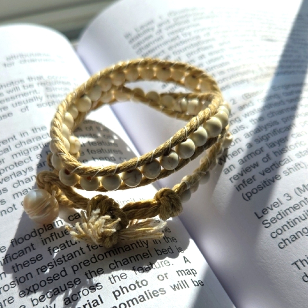 Handmade Elegant Cream Beaded Wrap Bracelet, Hand Crafted